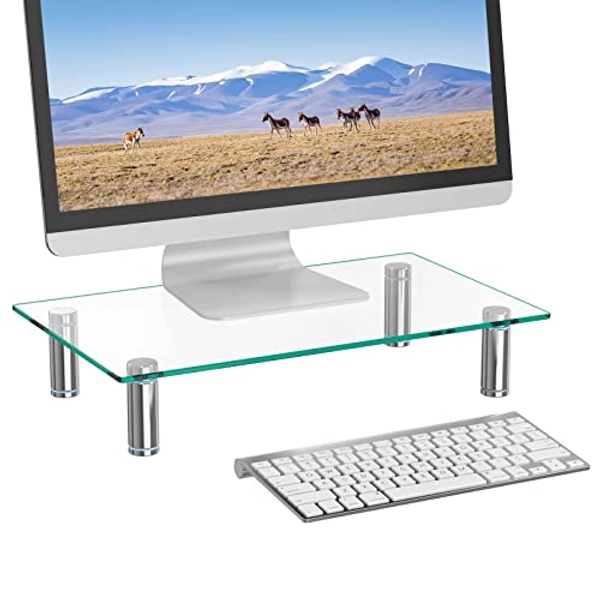 WALI Glass Monitor Stand Riser for Desk,Height Adjustable Computer Monitor Riser, Clear Monitor Stand for Laptop TV Computer Screen, Desk Organization, Office Supplies (GTT001), 16 X 10 inch, Clear