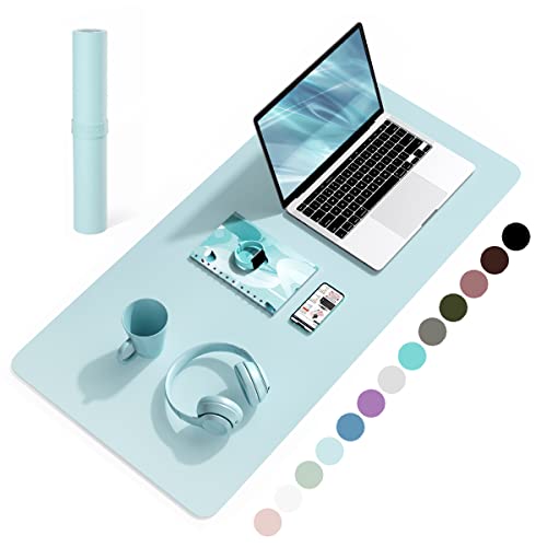 Non-Slip Desk Pad,Mouse Pad,Waterproof PVC Leather Desk Table Protector,Ultra Thin Large Desk Blotter, Easy Clean Laptop Desk Writing Mat for Office Work/Home/Decor(Sky Blue, 31.5" x 15.7") - Sky Blue - 31.5" x 15.7"