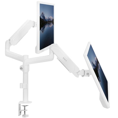 VIVO 17 to 32 inch Dual Pneumatic Monitor Mount, 2 Pneumatic Arms, Adjustable Swivel, Rotation, Heavy Duty VESA Desk Stand with C-clamp, Grommet, Max VESA 100x100, White, STAND-V002KW - Dual Mount - White