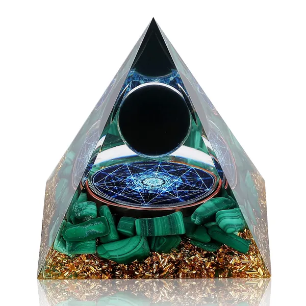Hopeseed Orgone Pyramid Obsidian&Malachite Orgonite Healing Crystals Pyramid Chakra Reiki Positive Energy Generator for Meditation Yoga Reduce Stress Can Bring Happiness and Success Spiritual Gifts - Malachite&obsidian