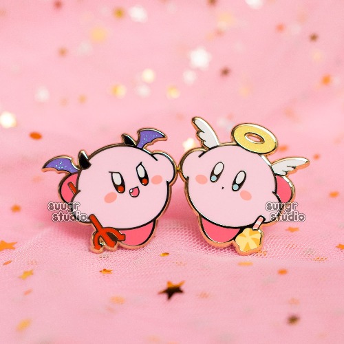 Devil and Angel Poyo Hard Enamel Pin, Halloween Collection - Set of Both / [A Grade] / Simple Rubber Back