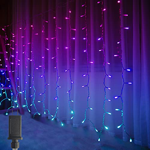 Bolylight Plug in Curtain Lights for Bedroom with 8 Flash Modes Girls Room Decor Ombre String Lights Fairy Wall Lights 192 LED for Bunk Beds Indoor Wedding Party Christmas Multicolor - Multicolor