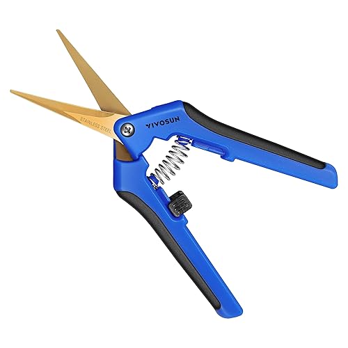 VIVOSUN 2-Pack Curved Gardening Scissors 6.5 Inch Hand Pruner Shear with Titanium Coated Precision Blades (Curved Blades) - Curved Blade - Blue - 2 - Blue