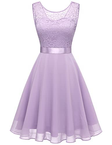 BeryLove Women's 2023 Summer Prom Wedding Guest Short Bridesmaid Dresses Sleeveless Lace Cocktail Party Dress - X-Small - Short-lavender