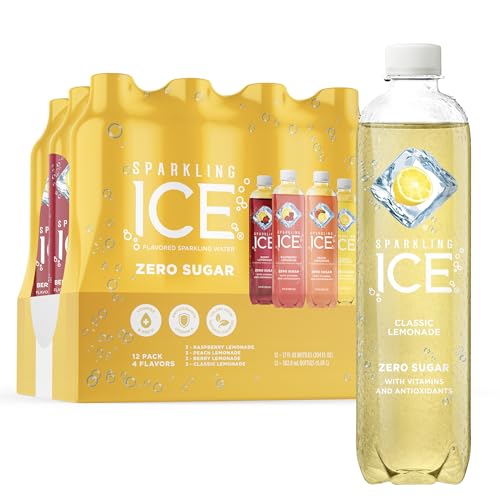 Sparkling Ice Lemonade Variety Pack, Flavored Sparkling Water, Zero Sugar, with Vitamins and Antioxidants, 17 fl oz, 12 count (Berry Lemonade, Raspberry Lemonade, Peach Lemonade, Classic Lemonade) - Lemonade Variety Pack