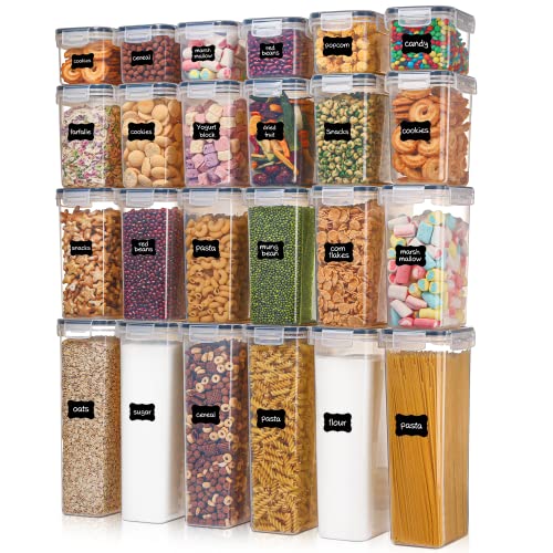 Airtight Food Storage Containers with Lids, Vtopmart 24 pcs Plastic Kitchen and Pantry Organization Canisters for Cereal, Dry Food, Flour and Sugar, BPA Free, Includes 24 Labels，Black - Black