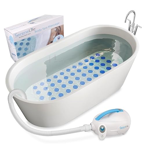 Portable Spa Bubble Bath Massager - Thermal Spa Waterproof Non-Slip Mat with Suction Cup Bottom, Motorized Air Pump & Adjustable Bubble Settings - Remote Control Included - Serenelife AZPHSPAMT22