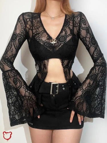 Rock n Roll Gothic Flare Top - Black / M