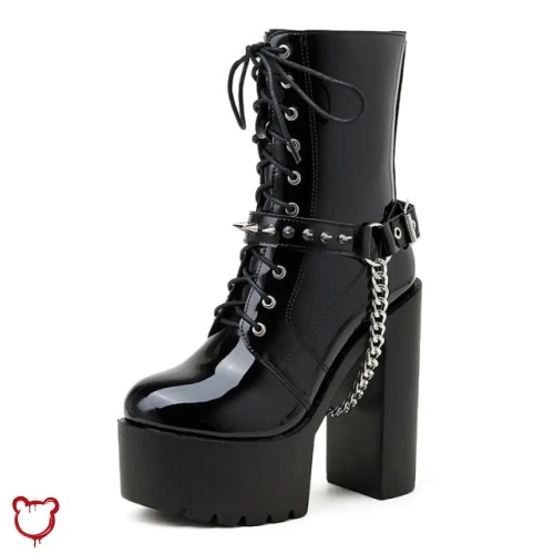 Goth Boots, Spiked Chains - Demon Killer - Black / 39