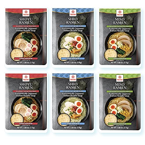 Hakubaku Japanese Ramen Noodle Soup, Variety, 3.88oz (Pack of 6), Authentic Japanese ramen non-fried & soft noodles, shelf-stable Ramen Noodles Variety Pack - Variety - 3.88 Ounce (Pack of 6)