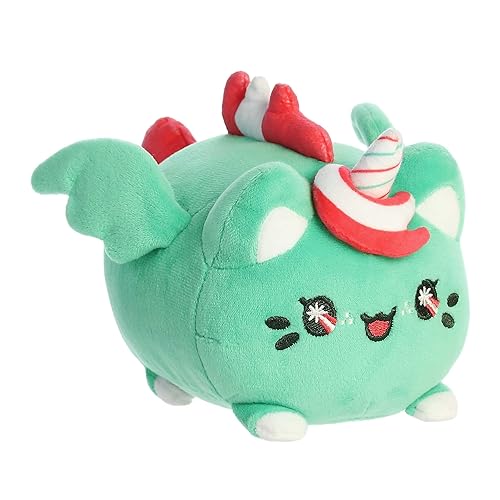 Aurora® Festive Tasty Peach® Peppermint Pegasus Meowchi Stuffed Animal - Bright & Colorful Design - Showpiece Plush - Green 7 Inches