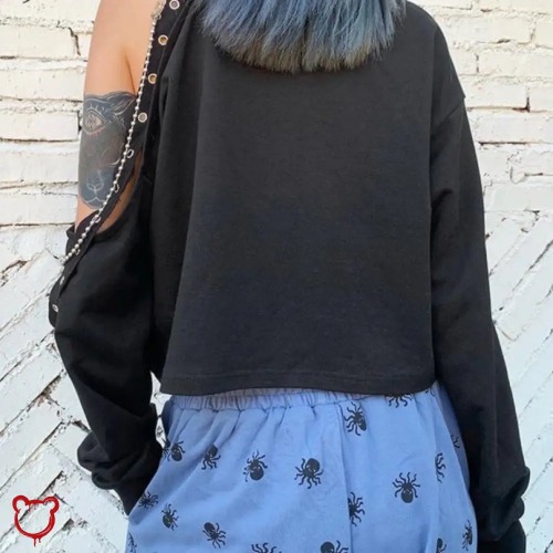 'Black Grunge Chain Top' - Black / M