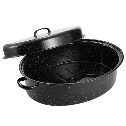 Granite Roaster Pan, 19” Enameled Roasting Pan with Domed Lid. Oval Turkey Roaster Pot, Broiler Pan Great for Turkey, Chicken, Lamb, Vegetable. Dishwasher Safe Cookware Fit for 20Lb Turkey by Kendane - Porcelain - 19inch