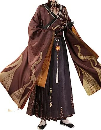 NP Game Genshin Impact Zhongli Clothes Cosplay Zhong Li Costume Morax Uniforms Antiquity Style Halloween - Medium Clothes and Wigs