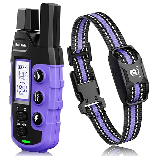 Bousnic Dog Shock Collar - 3300Ft Training Collar with Remote for 5-120lbs Small Medium Large Dogs Rechargeable Waterproof e Collar with Beep (1-8), Shake(1-16), Safe Shock(1-99) Modes (Lightpurple) - Light Purple