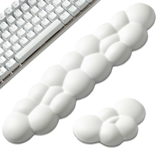 Leolee Cloud Keyboard Wrist Rest, Cloud Wrist Rest with Leather Surface Memory Foam Non-Slip Base, Cloud Palm Rest for Relieve Wrist & Arm Pain Mouse Wrist Rest for Computer/Gaming/Office (White) - cloud wrist rest set - ‎white1 Bd