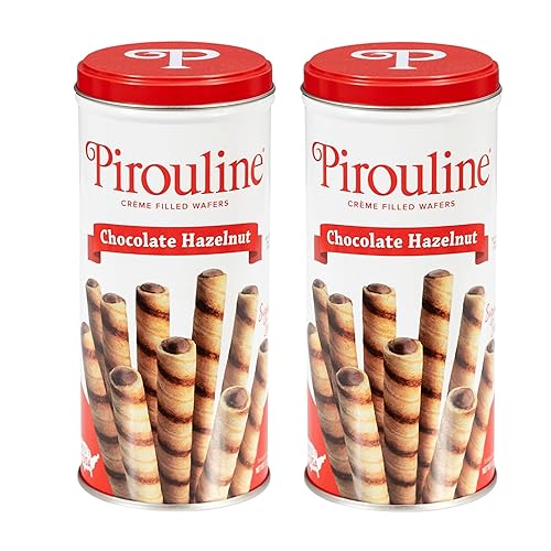 Pirouline Rolled Wafers – Chocolate Hazelnut – Rolled Wafer Sticks, Crème Filled Wafers, Rolled Cookies for Coffee, Tea, Ice Cream, Snacks, Parties, Gifts, and More – 3.25oz Tin 2pk - Chocolate
