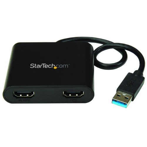 StarTech.com USB 3.0 to Dual HDMI Adapter - 1x 4K 30Hz & 1x 1080p - External Video & Graphics Card - USB Type-A to HDMI Dual Monitor Display Adapter - Supports Windows Only - Black (USB32HD2)