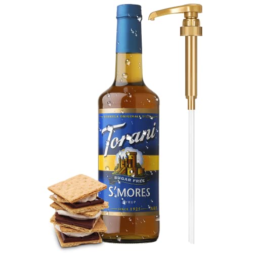 Little Squirt Syrup Pump, Compatible with Torani Syrup 750ml Bottle and Includes Sugar Free S'mores Syrup Glass Bottle - 25.4 Ounces - SF S'mores Glass