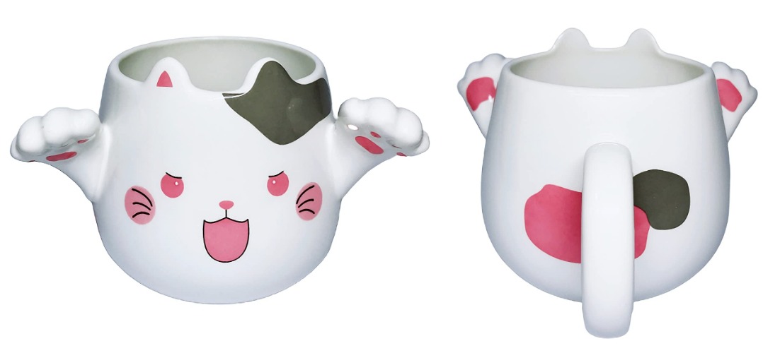 FIGHVER 3D Cute Cat Coffee Mug, 14.5Oz, Novelty Ceramic Tea Cup for Milk Latte Cappuccino, Unique Christmas Birthday Gift for Cat Lovers Women Girls (White) - White