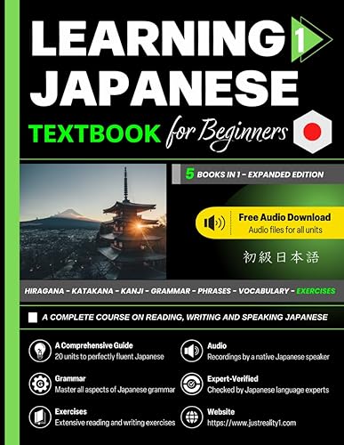 Learning Japanese Textbook for Beginners: 5 Books in 1: History, Culture, Grammar, Vocabulary, Phrases and Exercises - Learn Japanese for Adult Beginners and Students