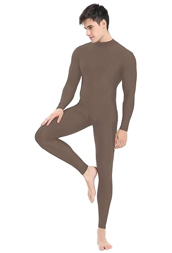 speerise Mens Spandex Bodysuit Long Sleeve Unitard Zipper Dance Leotard Bodysuit for Men Costume - 3X-Large - Brown