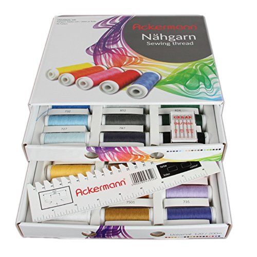 Ackermann 36 Farben x 200m UNIVERSAL 120 NÄHGARN (Allesnäher) in handlicher Box UNIVERSAL 120 Nähgarn-Box. Nähgarnsortiment, Nähgarn-Set, Nähgarn-Sortiment-Set, Nähmaschinengarn, Qualitätsgarn