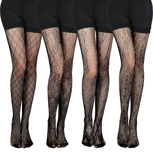 SATINIOR 4 Pieces Skull Stockings Fishnet Tights Halloween Stockings Lace Spider Web Stockings Skull - Vibrant Style