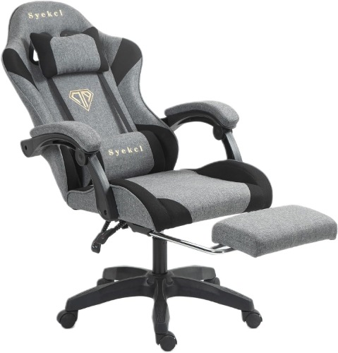 Syekcl Gaming Chair Computer Chair, Ergonomic High Back Fabric Gaming Chair, Tilt and Height Adjustable Computer Chair with Neck and Massaging Lumbar Support for Office or Gaming (Linen - Grey)
