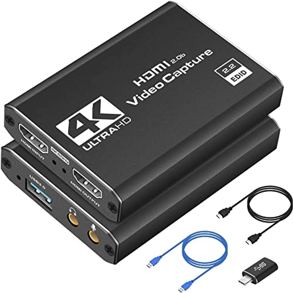 4K HDMI Capture Card for Streaming, Full HD 1080P 60FPS USB Cam Link Game Audio Video Capture Card Nintendo Switch/PS5/3ds/Xbox/PS4 (Black)
