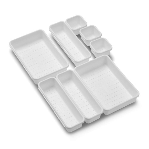 madesmart 8-Piece Interlocking Bin Pack Customizable Multi-Purpose Drawer, One Home Organization, BPA Free, White, 8 Count - Original White