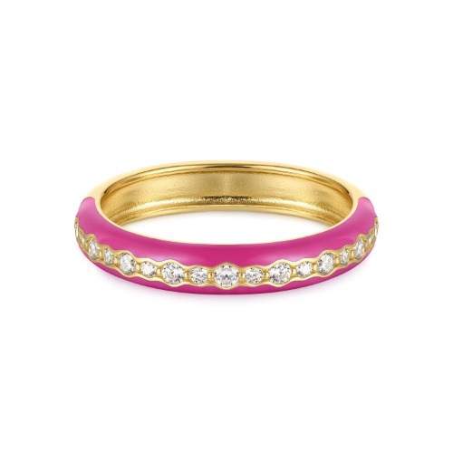 THIN PINK ENAMEL & CZ CHANNEL RING - 14K Gold Plated Sterling Silver / 6
