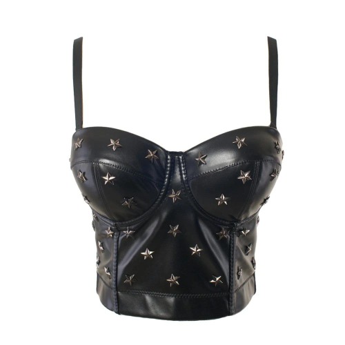 'Matrix' Black PU Fake Leather Bustier Top - M