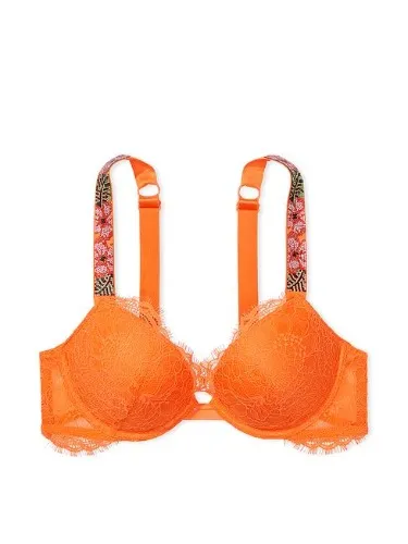 Victoria's Secret Sunset Orange Hibiscus Shine Strap Add 2 Cups Push Up Bombshell Bra