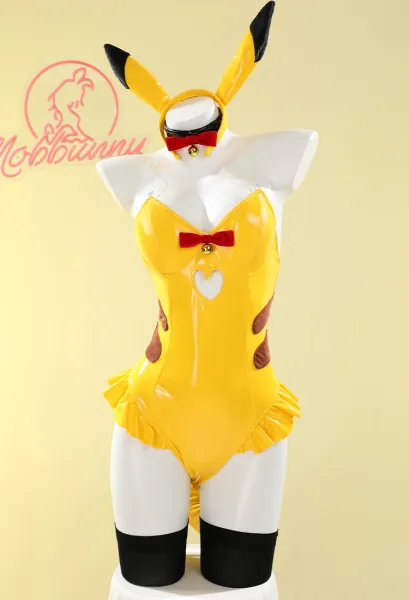 PM Derivative Sexy Lingerie Set Bunny Girl Yellow Bodysuit and Headband with Tail Stockings