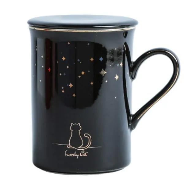 Cat Coffee Mug for Cat Lovers 11oz with Starry Sky Cat Mug