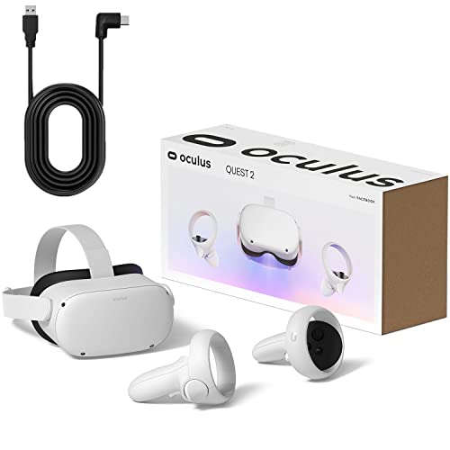 Oculus Newest Quest 2 VR 256GB Bundle for Family Christmas Holiday Entertainments, Advanced All-in-One Virtual Reality Gaming Headset — 16ft USB Type-C Link Cable