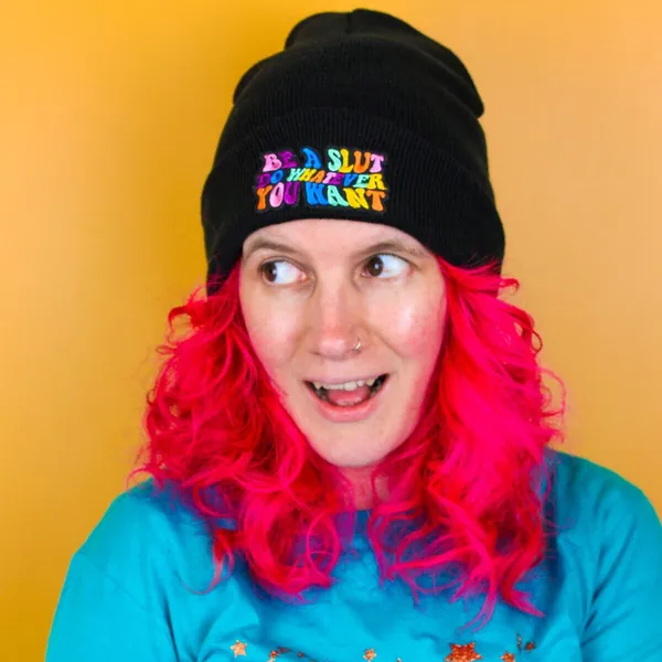 Be a Slut, Do Whatever You Want Patch Black Beanie / 100% Cotton Embroidered Patch / Feminist Body Positive Baddie Aesthetic
