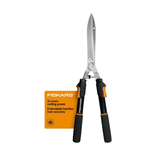 Fiskars Power-Lever Hedge Shears - 25"-33" Extendable Handle - Plant Cutting Scissors - Yard and Garden Tools - Orange/Black - Power-Lever Extendable 25-33" 10 in Blade - Hedge Shear
