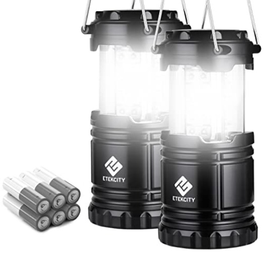 Etekcity Lantern Camping Essentials Lights, Led Lantern for Power Outages, Tent Lights for Emergency, Hurricane, Battery Powered Flashlight, Survival Kits, Operated Lamp, 2 Pack, Black - Lantern