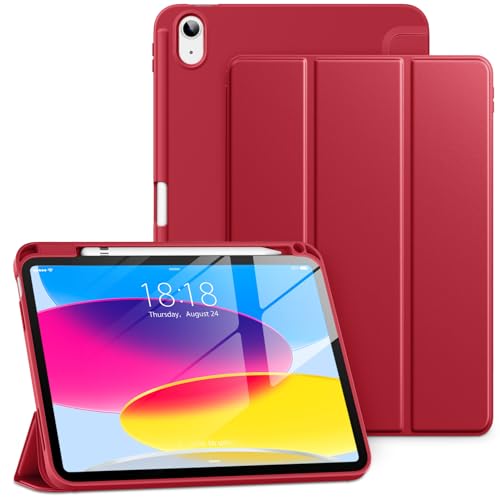 DTTO for iPad 10th Generation Case 10.9 Inch 2022, Slim Tri-fold Stand Soft TPU Back Protective Cover with Pencil Holder for iPad 10th Gen Case - Support Touch ID, Auto Sleep/Wake, American Red - American Red