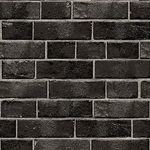 Tempaper Ebony Brick Removable Peel and Stick Wallpaper, 20.5 in X 16.5 ft, Made in the USA - Ebony