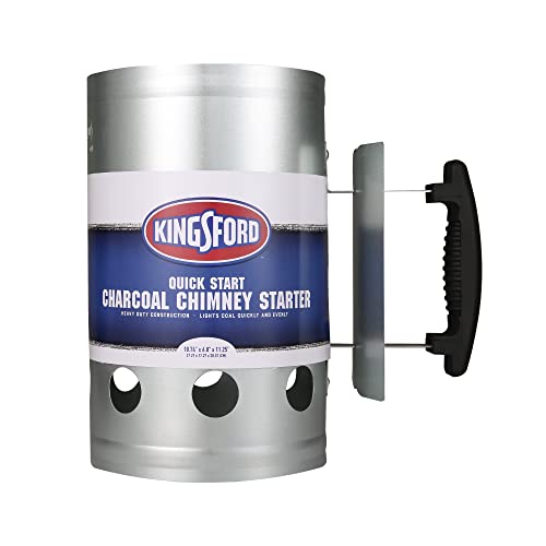 KINGSFORD Heavy Duty Deluxe Charcoal Chimney Starter | BBQ Chimney Starter for Charcoal Grill and Barbecues, Compact Easy to Use Chimney Starters and BBQ Grill Tools, Silver - Chimney Starter - 1 Count