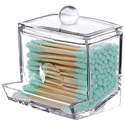Tbestmax 7 OZ Cotton Swab Pads Holder, Qtip Cotton Buds Ball Dispenser, Bathroom Containers Canister Organizer, Clear Apothecary Jar for Storage 1 Pcs - Clear-1 Pcs