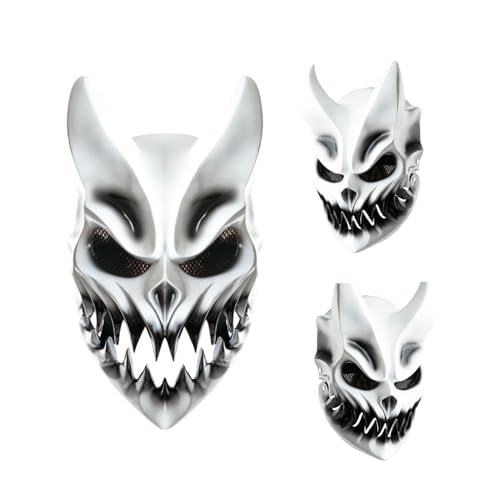 HZXCNUN Horror Devil Mask,Devil Mask Creepy Halloween Masquerade Party Costume Accessory - White