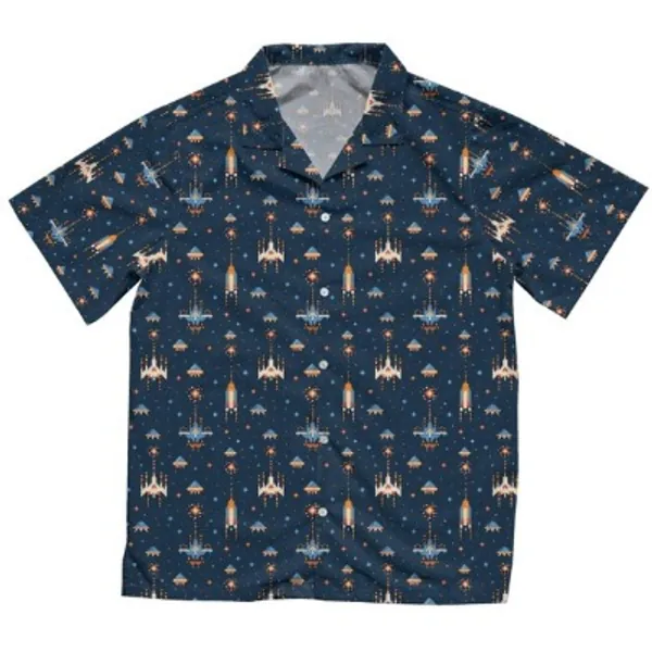 Space Retro Arcade Video Game Button up Blue Gray Unisex Nerdy | Etsy