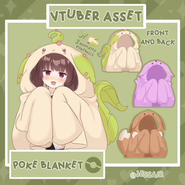 POKEMON VTUBER ASSETS cute blankets for 2d,3d,vroid models, espeon, leafeon, evee and animated pokeballs