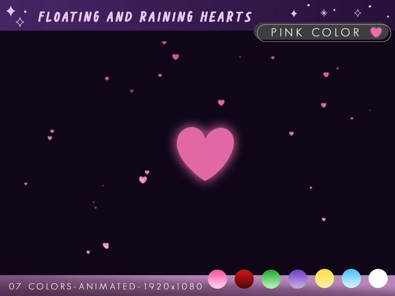 Floating and raining hearts / 07 colors - 02 animations - 14 files / stream decoration for Streamers and Vtubers / glow hearts