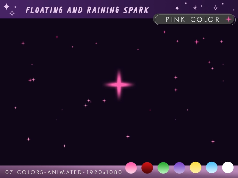 Floating and raining sparkles / 07 colors - 02 animations - 14 files / stream decoration for Streamers and Vtubers / glow stars