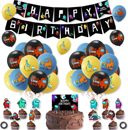 Balloon Among Us Birthday Decorations Among Us Balloon Among Us Happy Birthday Banners Among Us Cake Toppers